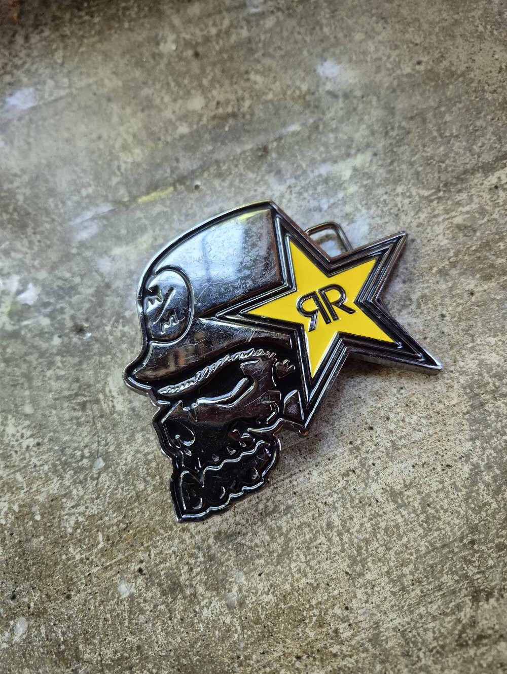 Vintage Metal Mulisha Belt Buckle Helmet Skull Star RR Taiwan